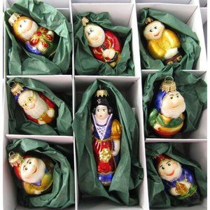 Krebs Glas Lauscha Germany Snow White & 7 Dwarfs Hand-Blown Glass Ornaments Box
